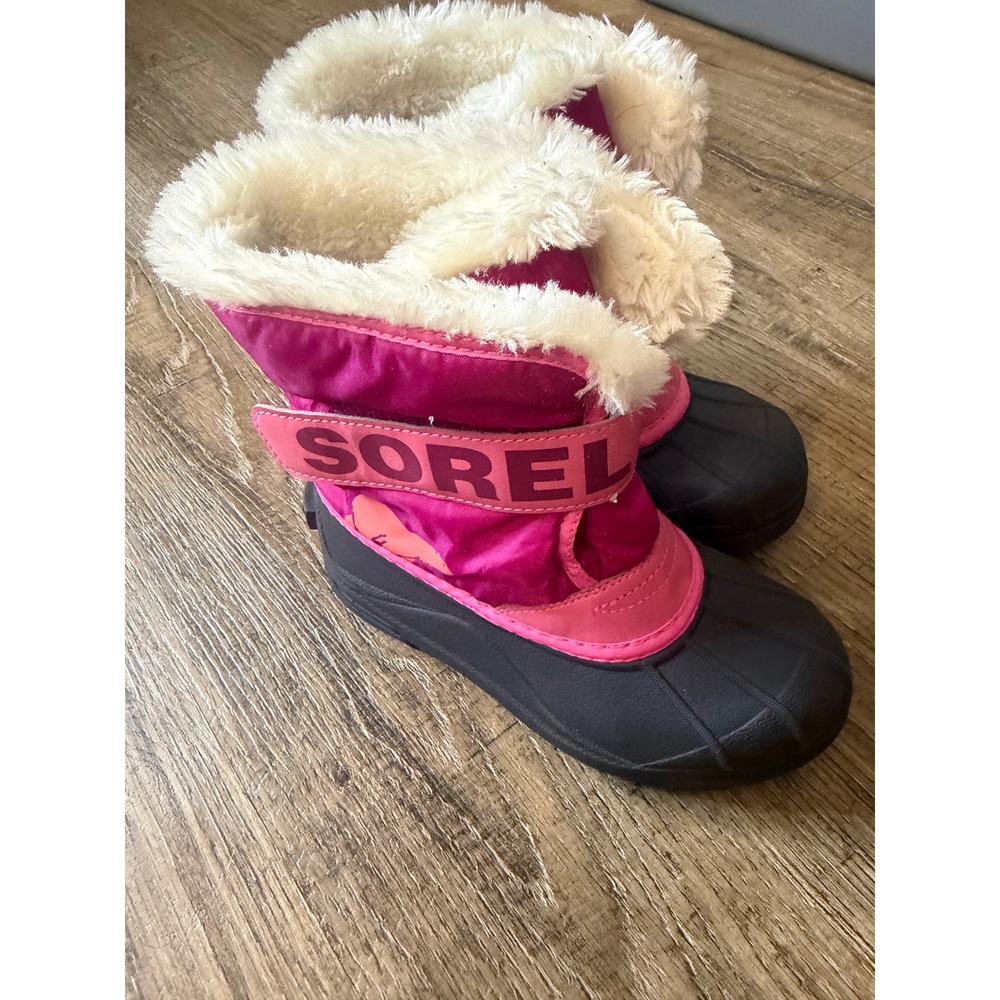 Sorel Kids Snow Commander Boots Pink Grey Waterproof Faux Fur Winter Boots